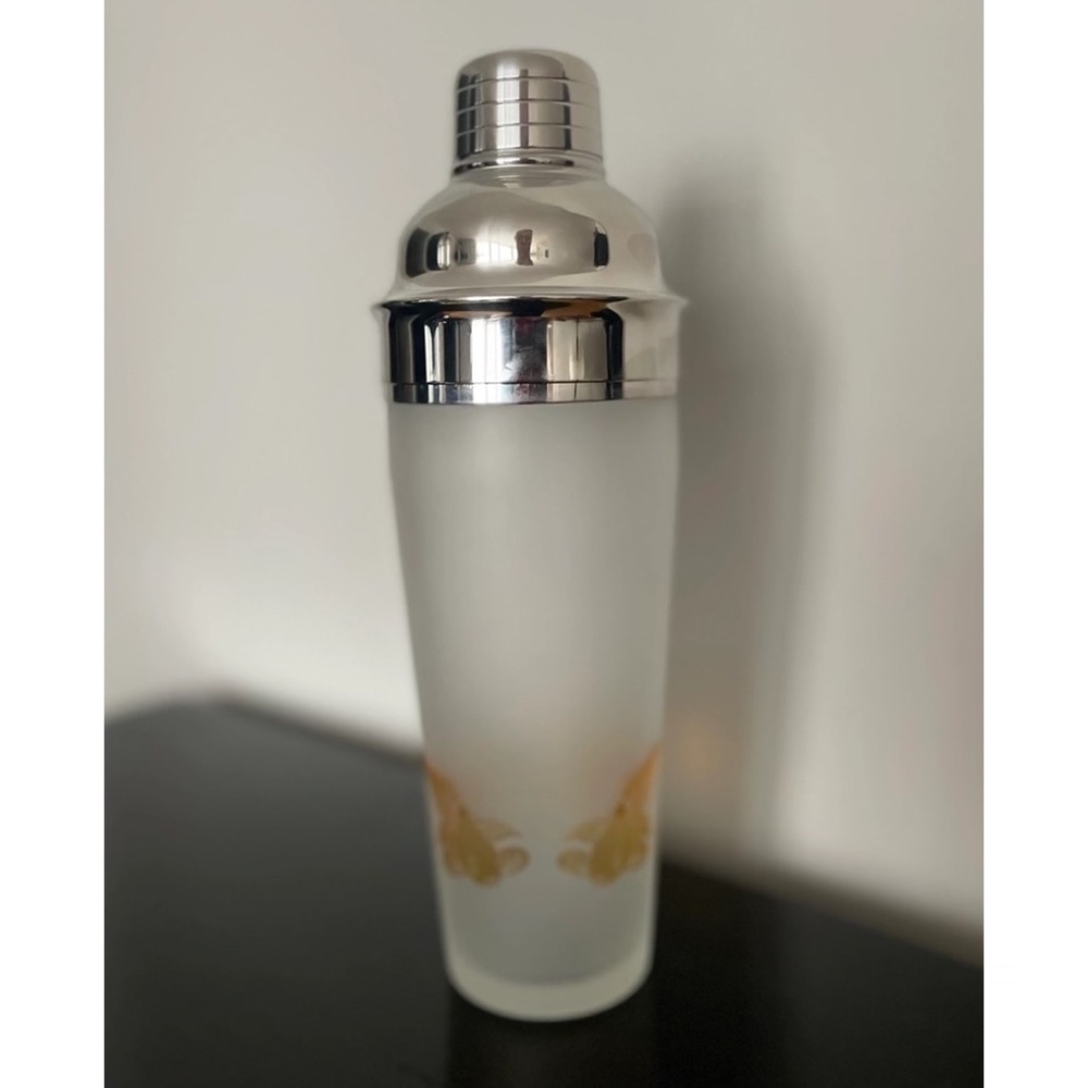 Frosted Glass Cocktail Shaker with Gold Fish Design